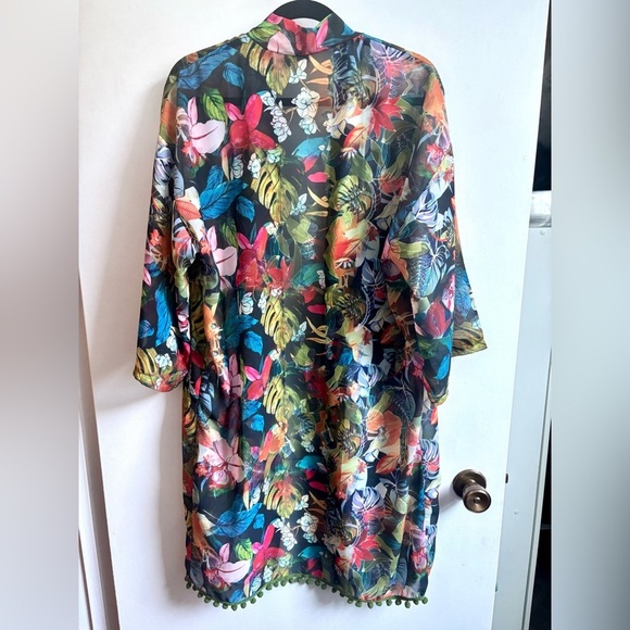 Colorful Floral Kimono - Tropical Beach Coverup - Picture 4 of 11
